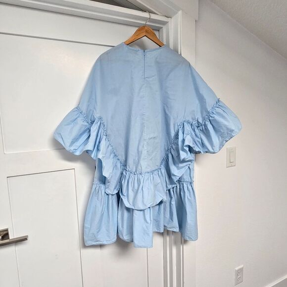 Essentiel Antwerp Becha Ruffle Poplin Oversized Tent Dress Blueberry Light Blue - Picture 6 of 15